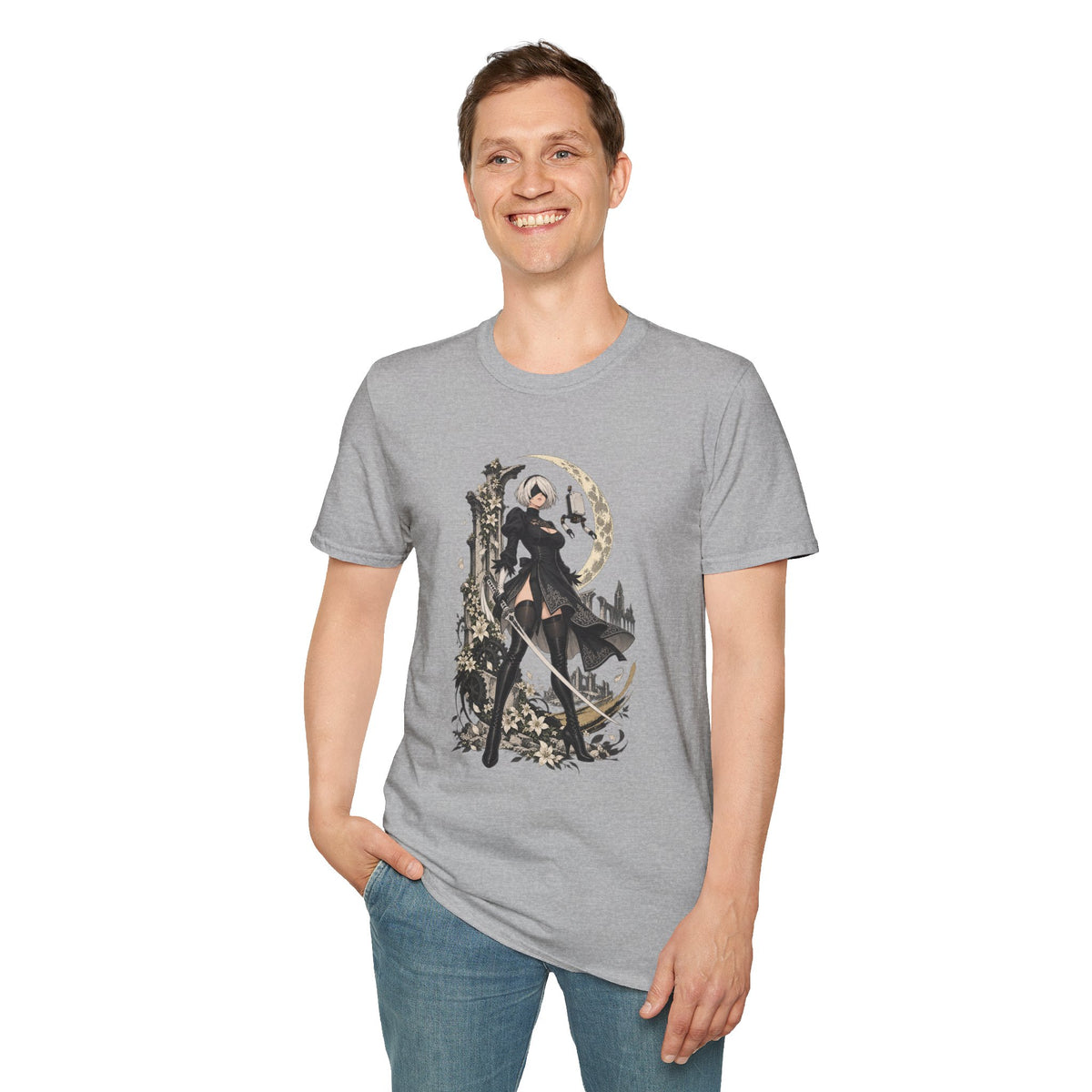 2B | Nie: Automata | Anime Gothic Warrior Moonlight Pin Up T-Shirt
