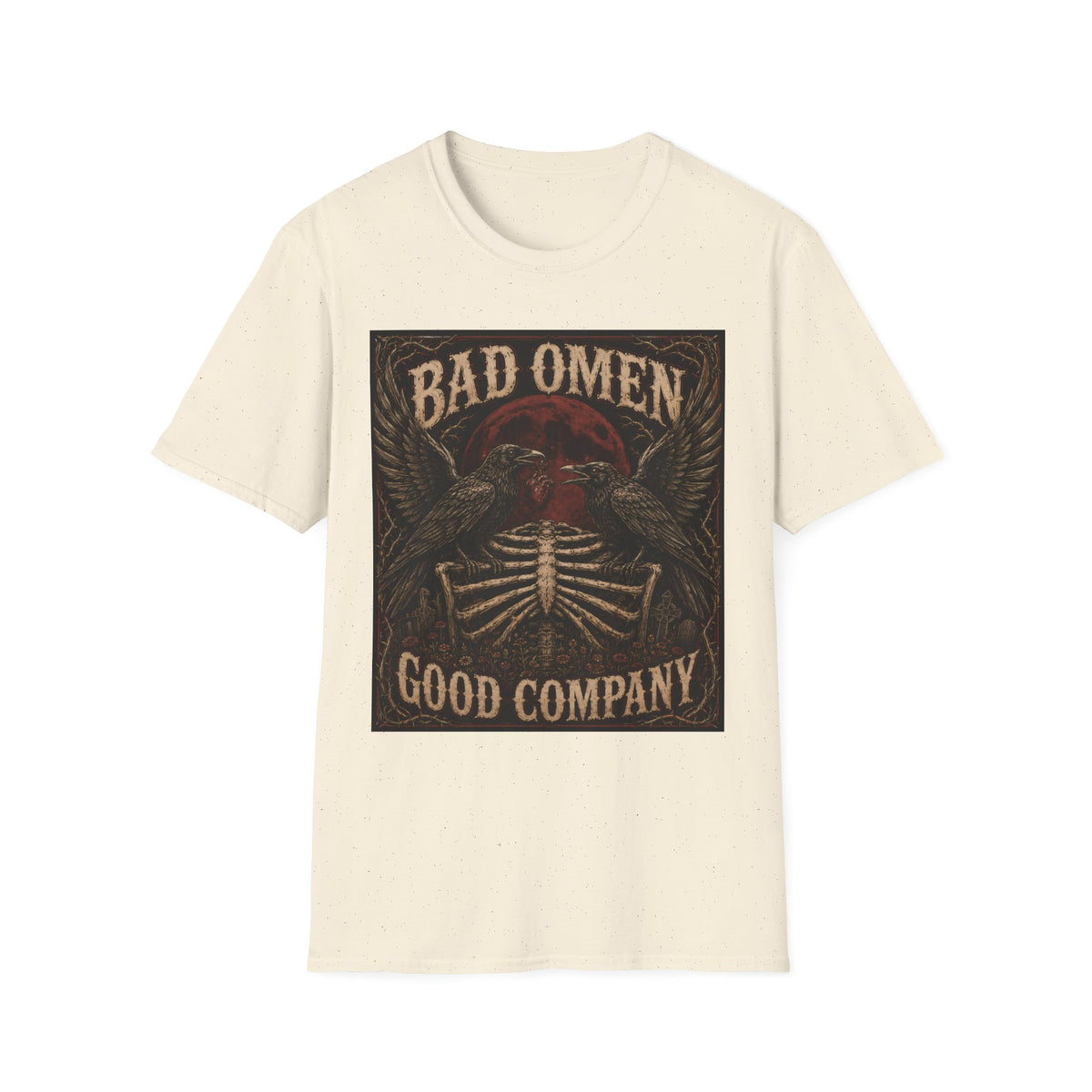 Bad Omen Graphic T‑Shirt — Gothic Raven Skeleton Retro Band Tee