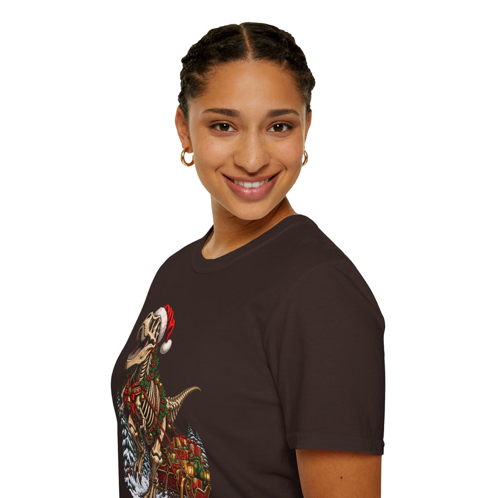 T-Rex Sleigh | Dinosaur Fossil Christmas T‑Shirt