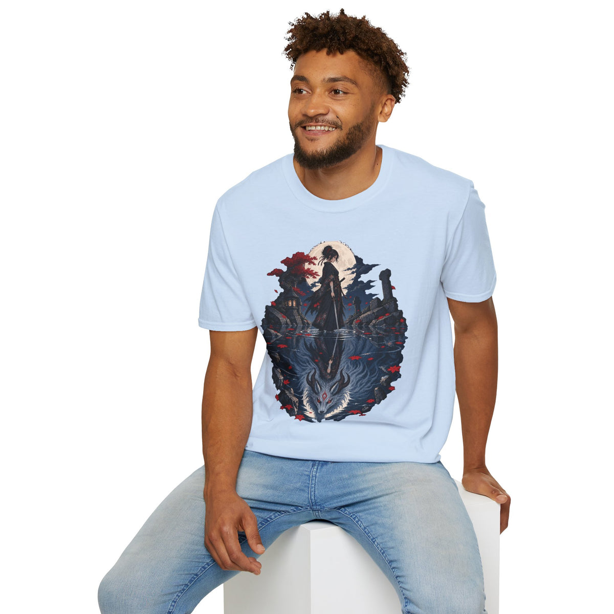 Reflection of a Monster | Moonlit Wolf Spirit T-Shirt | Samurai Silhouette Graphic Tee