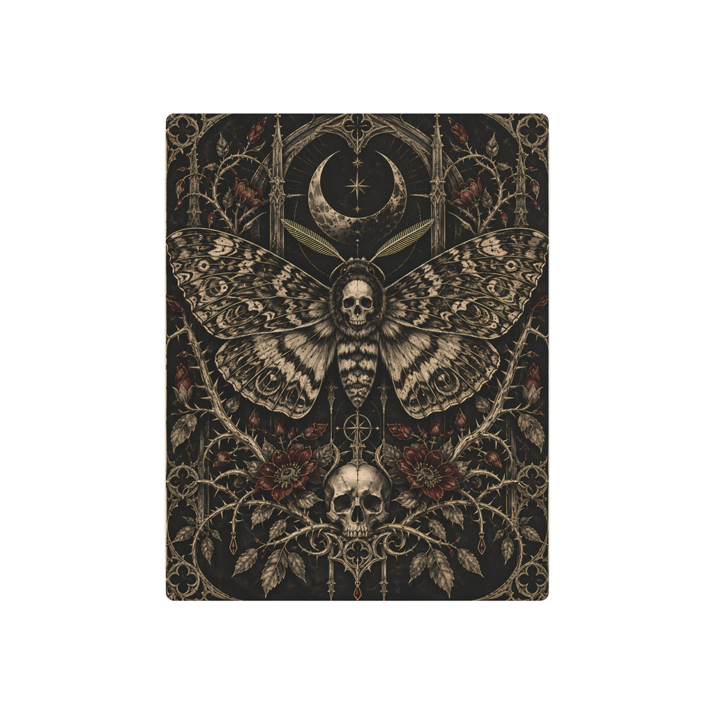 Metal Art Sign | Gothic Death Moth | Dark Skull & Crescent Moon Wall Art