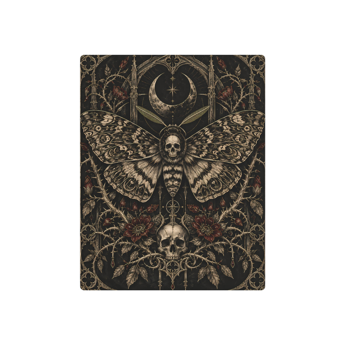 Metal Art Sign | Gothic Death Moth | Dark Skull & Crescent Moon Wall Art