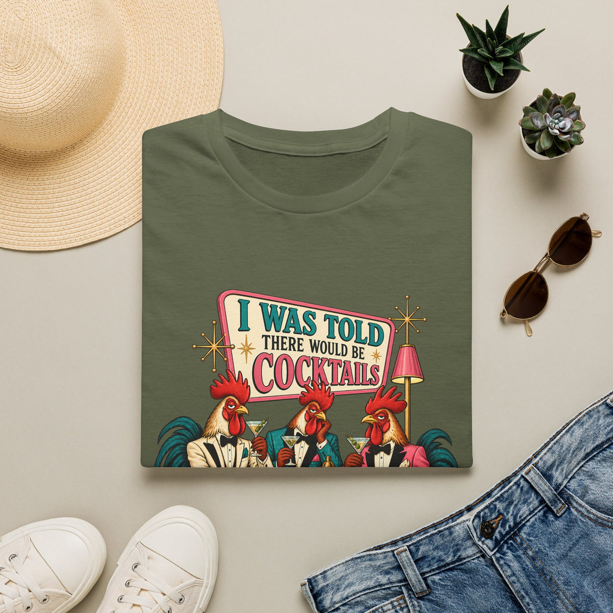 I Was Told There Would Be Cocktails T-Shirt | Retro Flamingo Bar Cocktail Tee