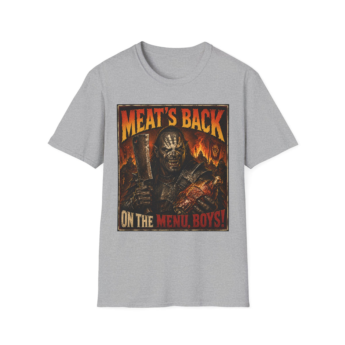 Meat’s Back Horror Graphic T-Shirt — ‘Meat’s Back on the Menu Boys’ Retro Slayer Tee