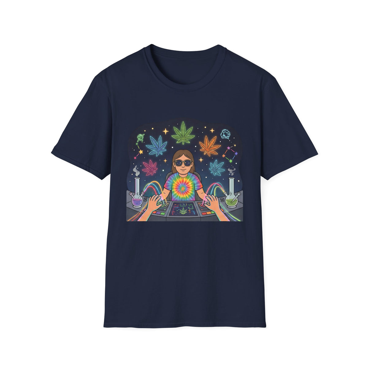 Psychedelic DJ Tee — Tie-Dye Vibes with Leaf Motif