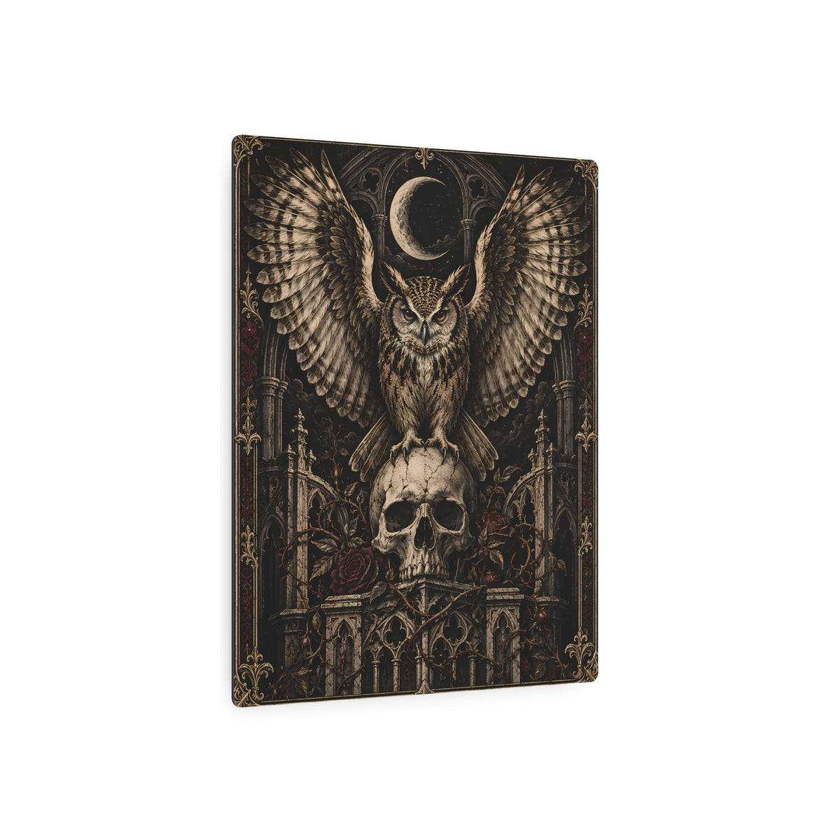 Metal Art Sign | Owl and Skull | Occult Wall Art