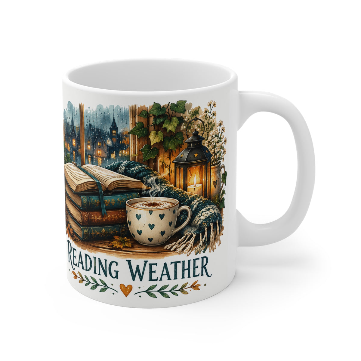 Reading Weather Mug | Cozy Autumn Books Ceramic Coffee Cup
