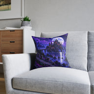 Moonlit Castle Pixel Art Gothic Fantasy Cushion | Decorative Sofa Pillow