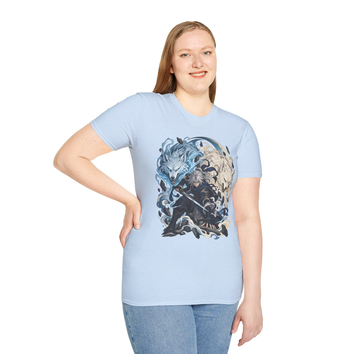 Wolf Spirit T-Shirt | Japanese Samurai | Yin Yang Blue & White Wolves Graphic Tee