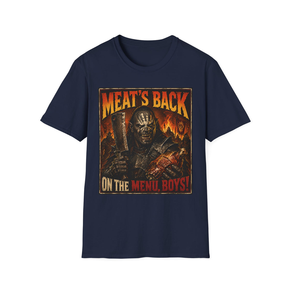 Meat’s Back Horror Graphic T-Shirt — ‘Meat’s Back on the Menu Boys’ Retro Slayer Tee