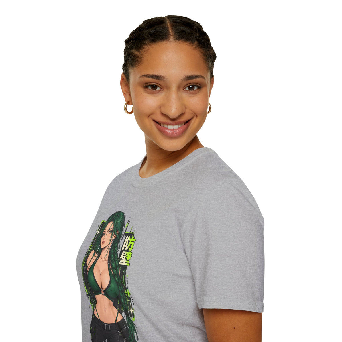 Jade | Anime Green-Haired Sexy Pin Up Girl Warrior Graphic Shirt