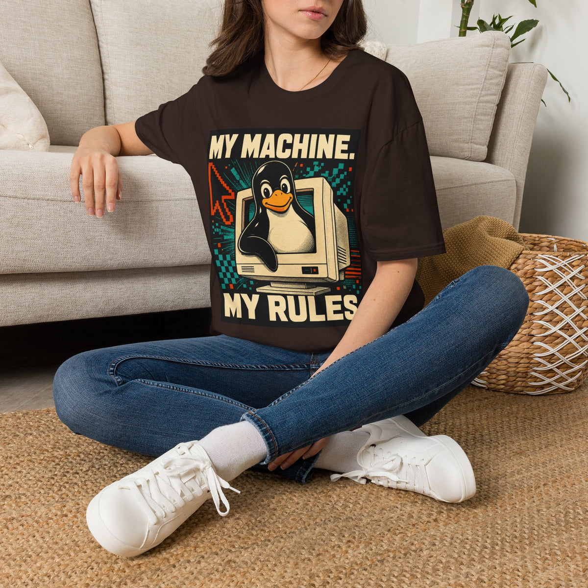 Retro Tux Penguin Tee — "My Machine, My Rules" Vintage Computer T-Shirt