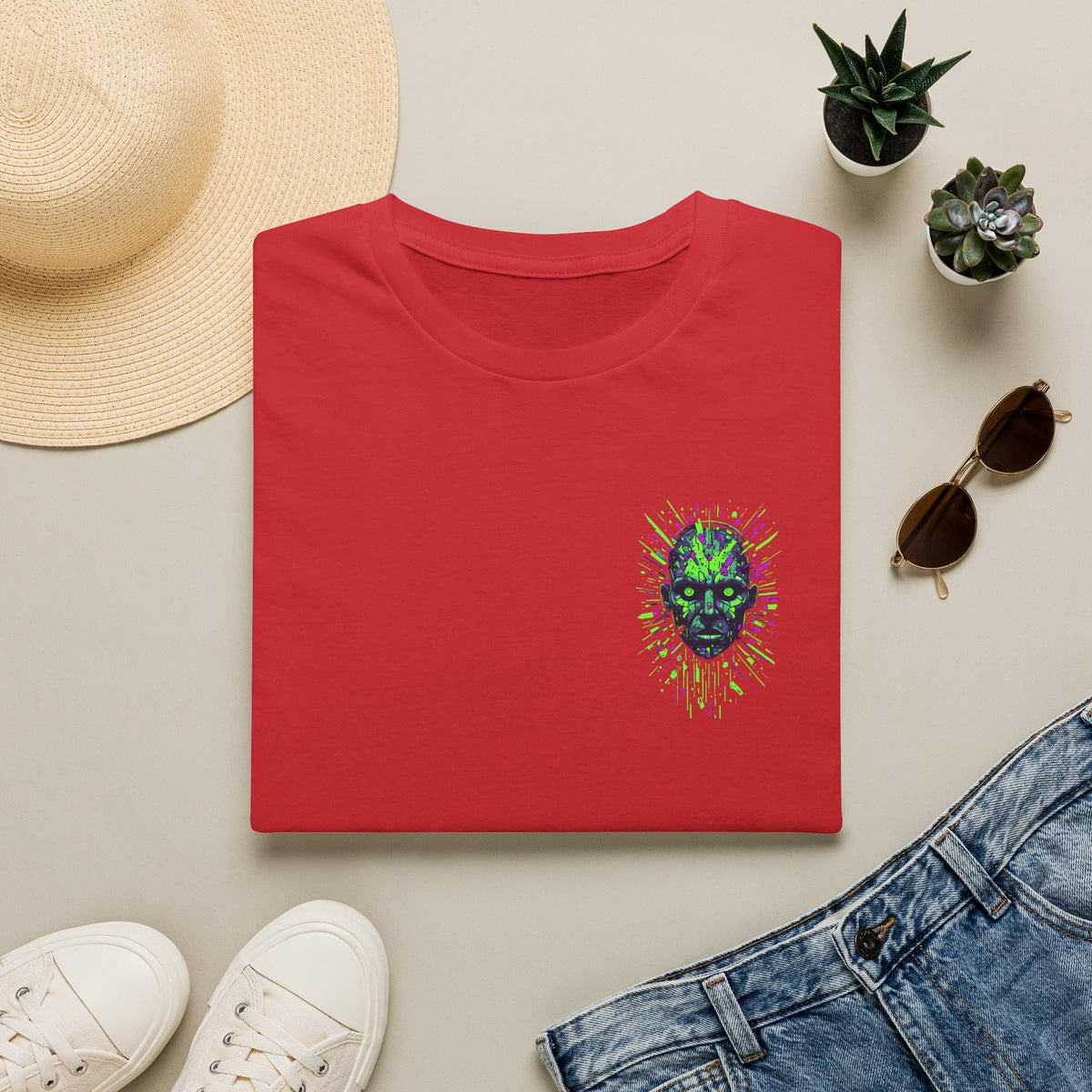 Neon Cyber Skull T-Shirt — Glowing Green Sci‑Fi Graphic Tee