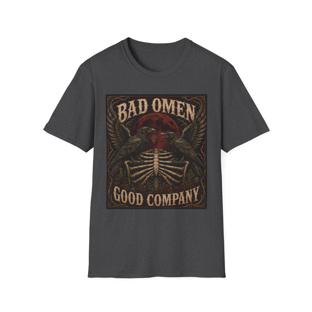 Bad Omen Graphic T‑Shirt — Gothic Raven Skeleton Retro Band Tee
