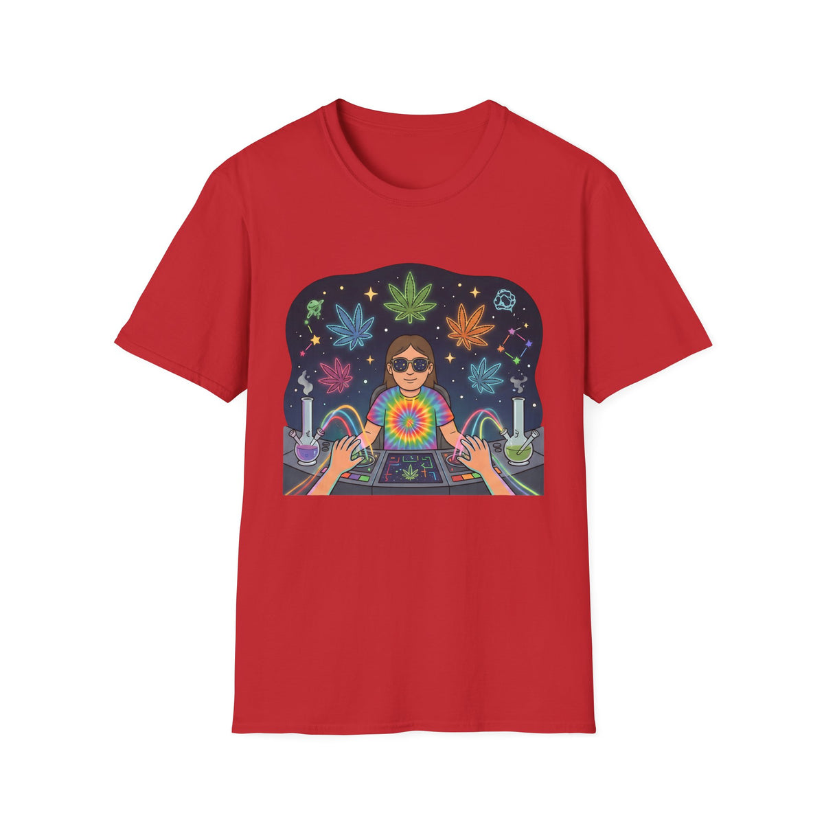Psychedelic DJ Tee — Tie-Dye Vibes with Leaf Motif