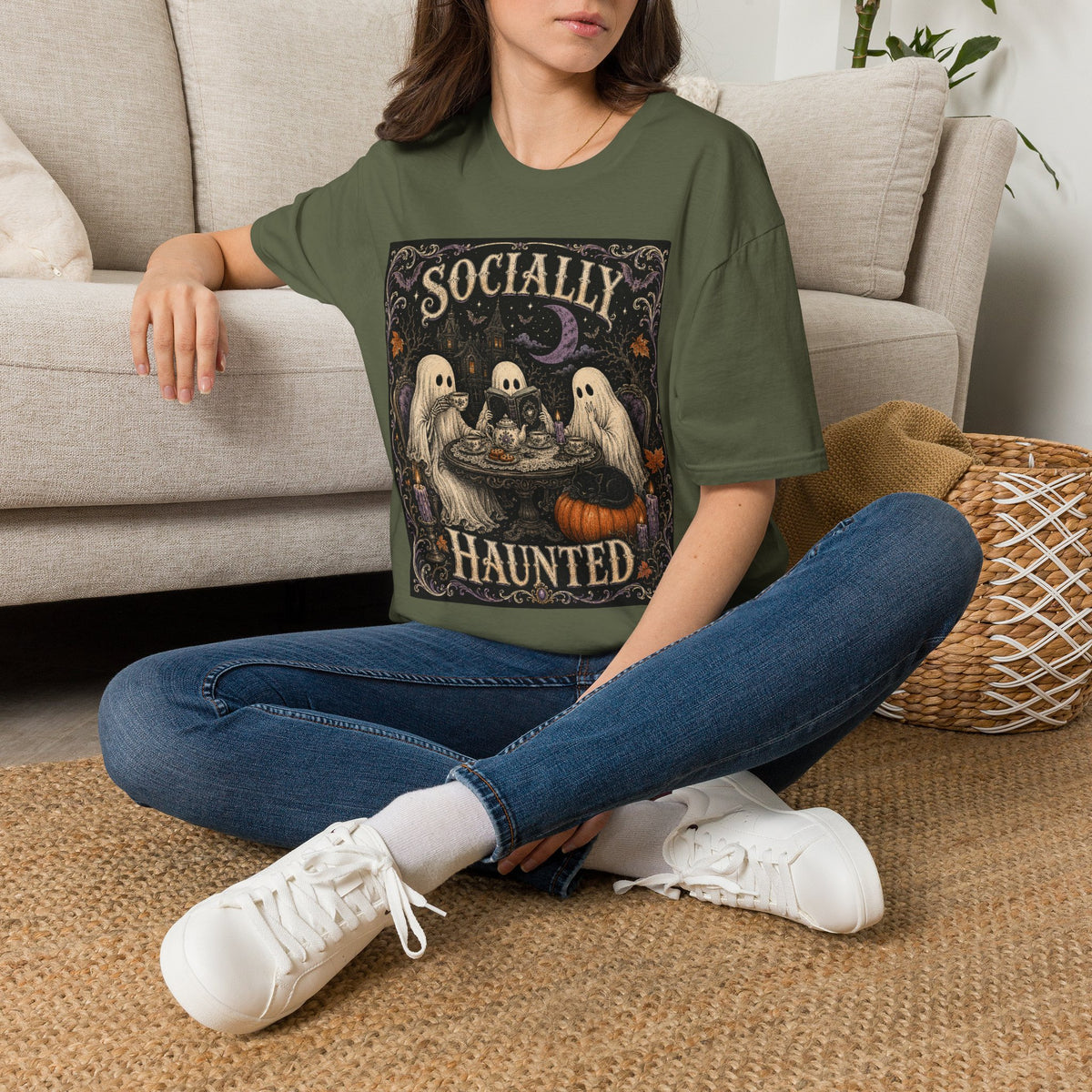 Socially Haunted T-Shirt — Cute Ghost Halloween Graphic Tee
