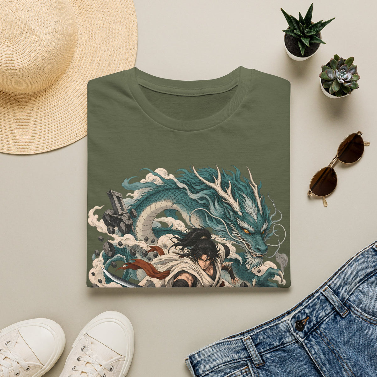 Mythic Dragon Warrior | Japanese Samurai and Serpent T Shirt