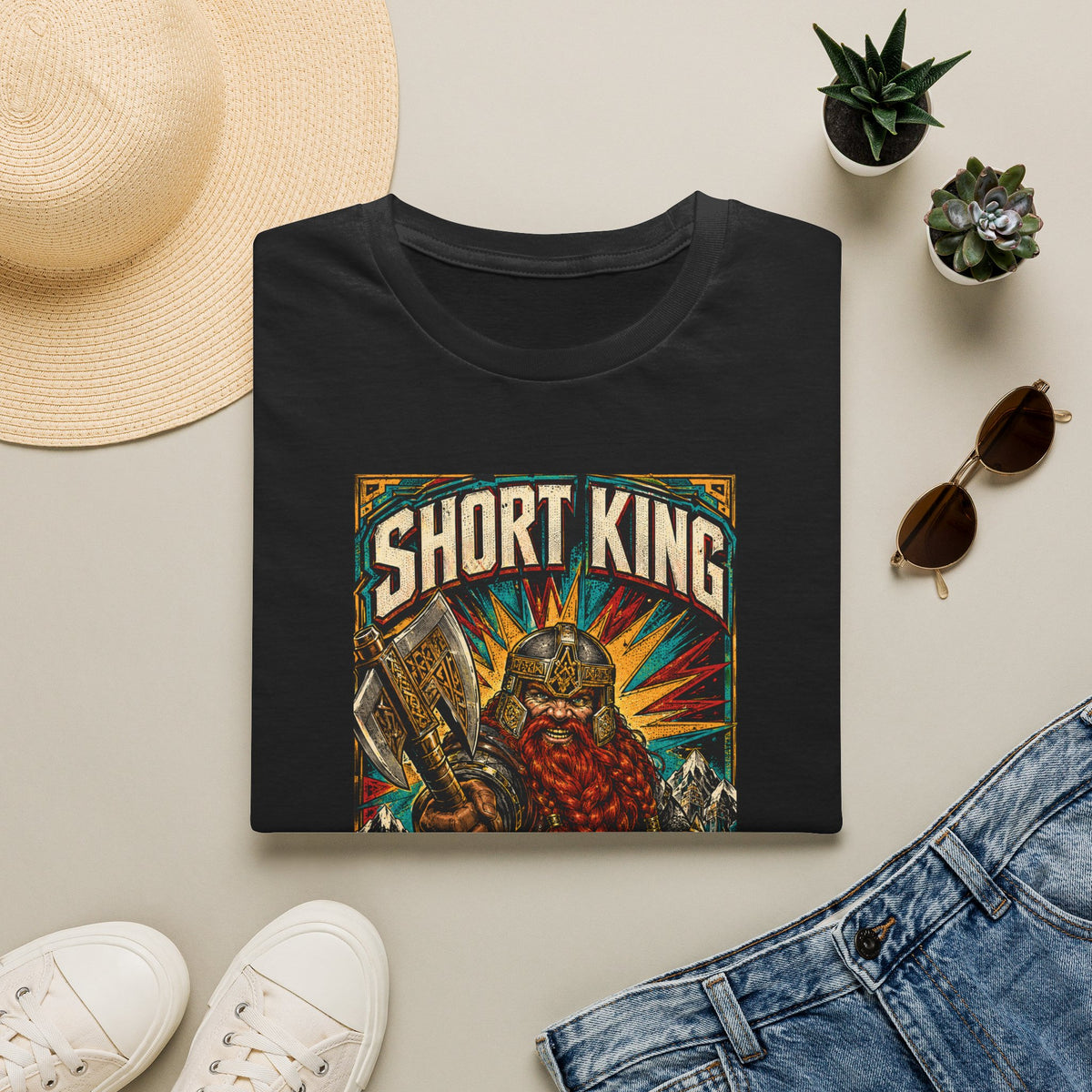 Short King Vintage Dwarf Graphic T-Shirt - Retro Fantasy Beard Warrior Tee