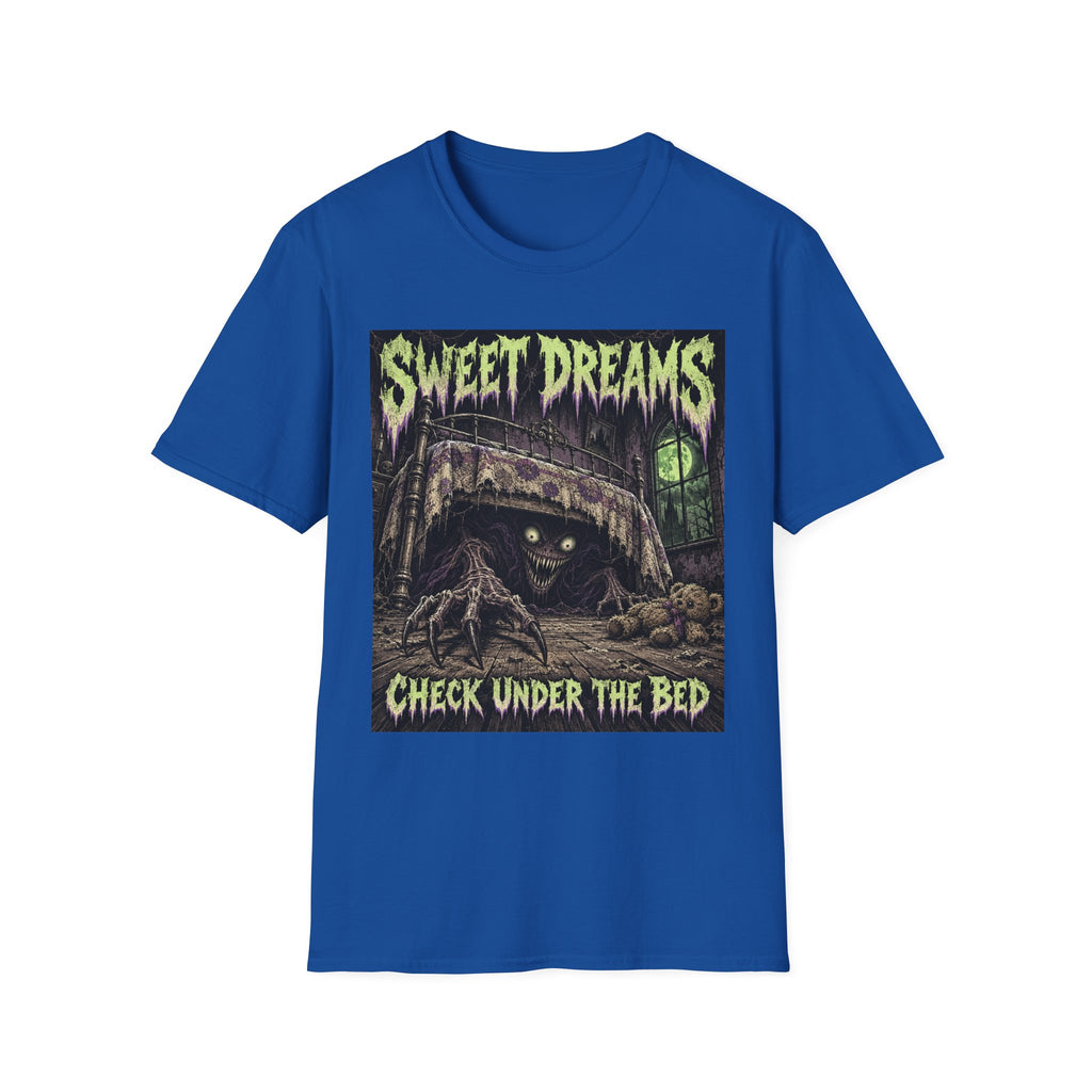 Sweet Dreams Horror T-Shirt — “Check Under the Bed” Gothic Sleep Tee
