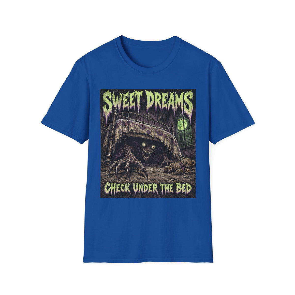 Sweet Dreams Horror T-Shirt — “Check Under the Bed” Gothic Sleep Tee