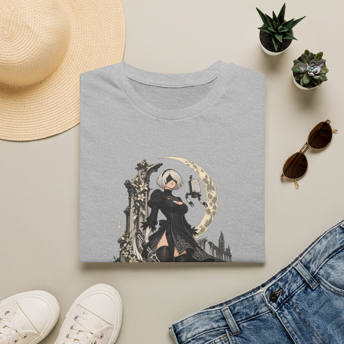 2B | Nie: Automata | Anime Gothic Warrior Moonlight Pin Up T-Shirt
