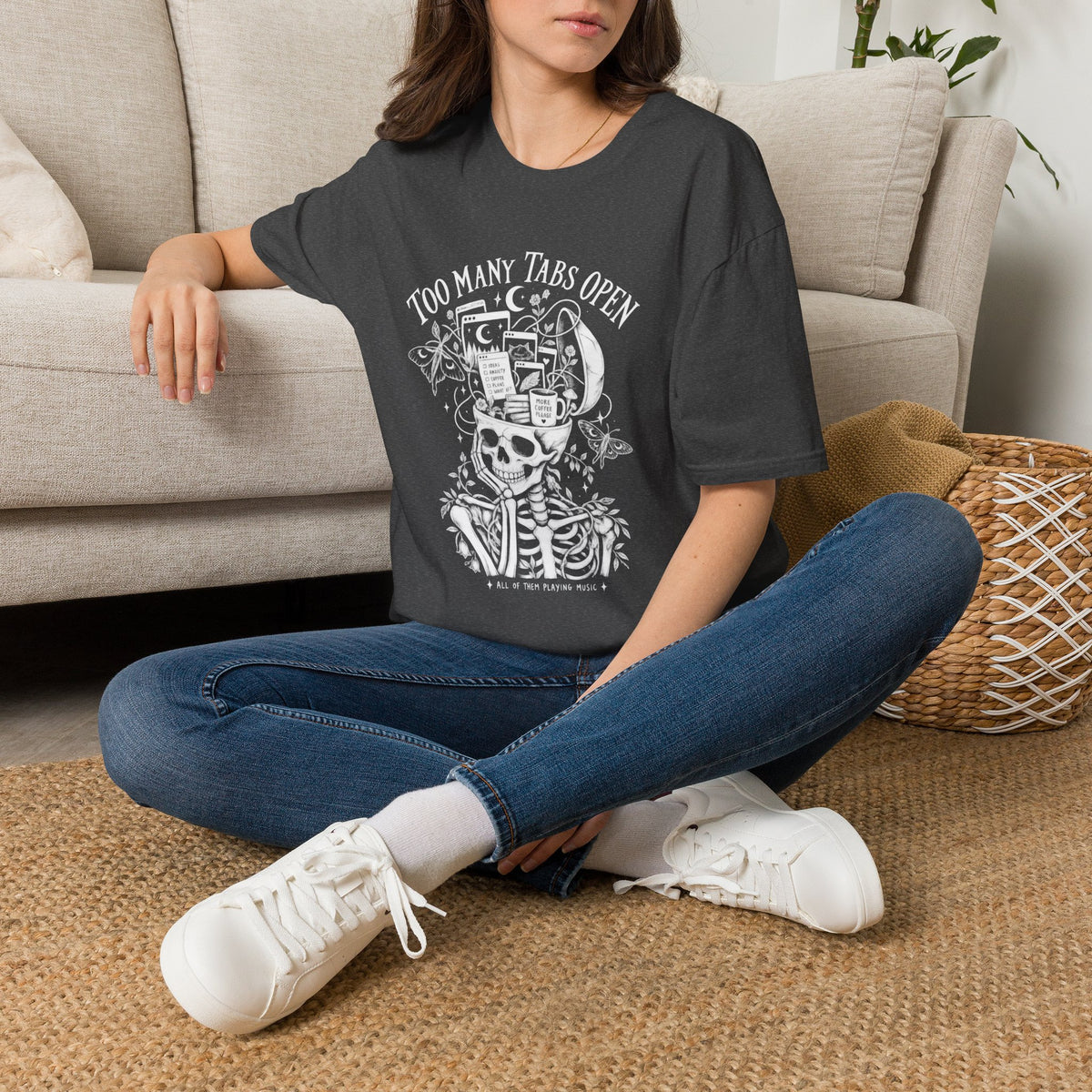 Too Many Tabs Open | Neurodivergent | Skeleton | ADHD Brain Humour Tee