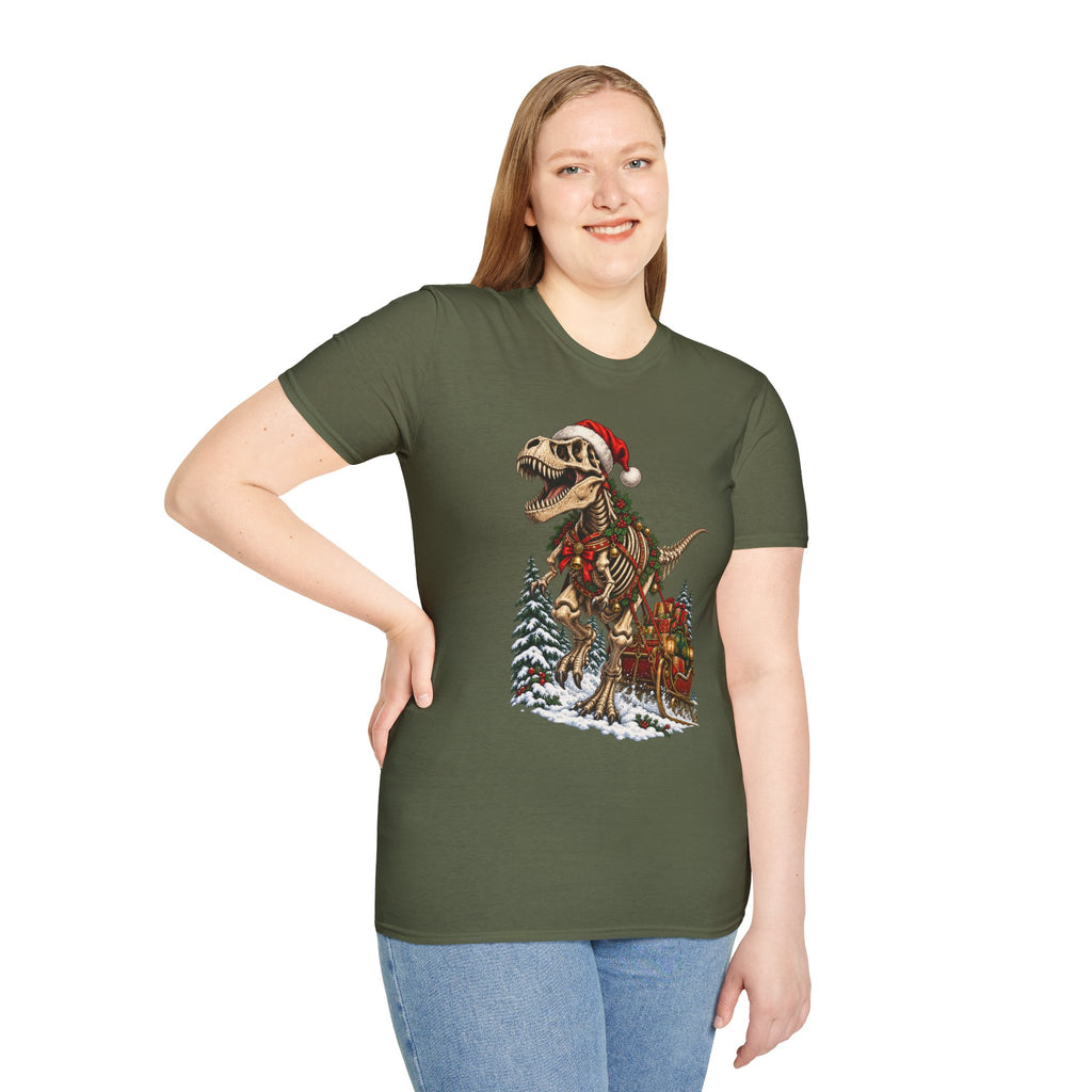 T-Rex Sleigh | Dinosaur Fossil Christmas T‑Shirt