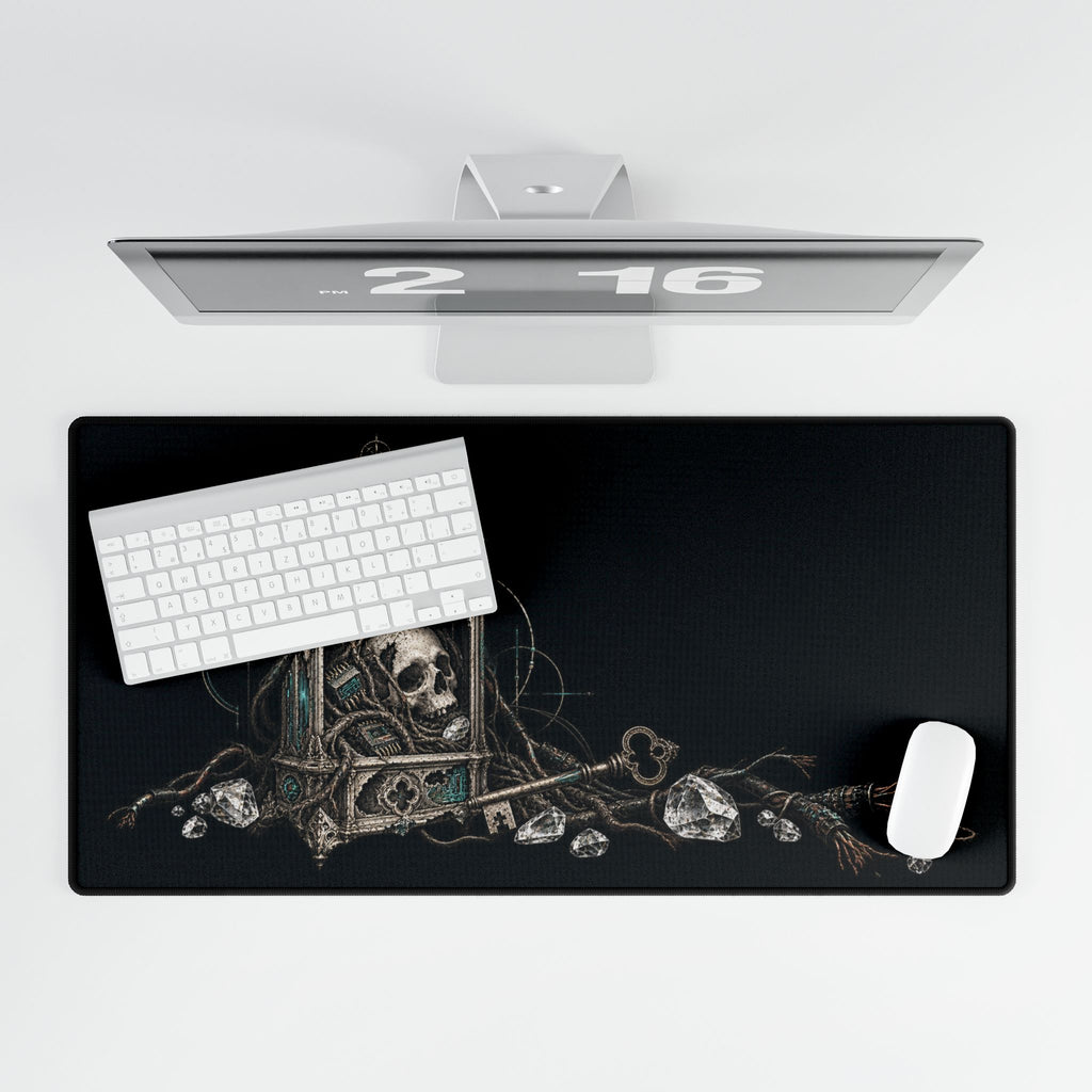 Gothic Skull & Lantern | Dark Fantasy Desk Pad with Key & Rose Accent