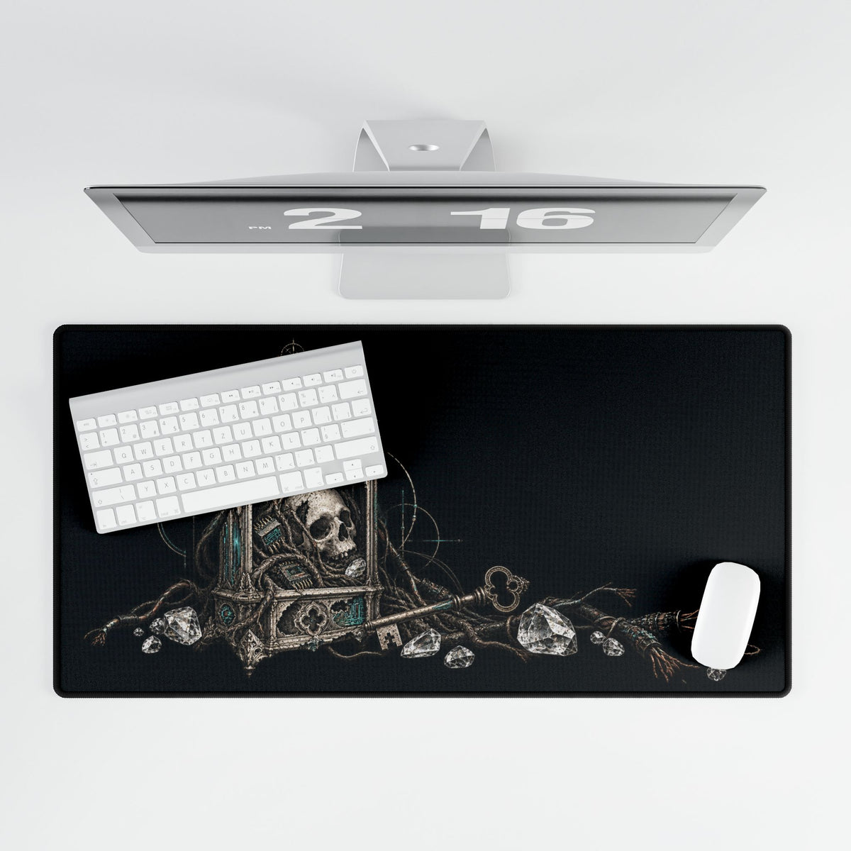 Gothic Skull & Lantern | Dark Fantasy Desk Pad with Key & Rose Accent