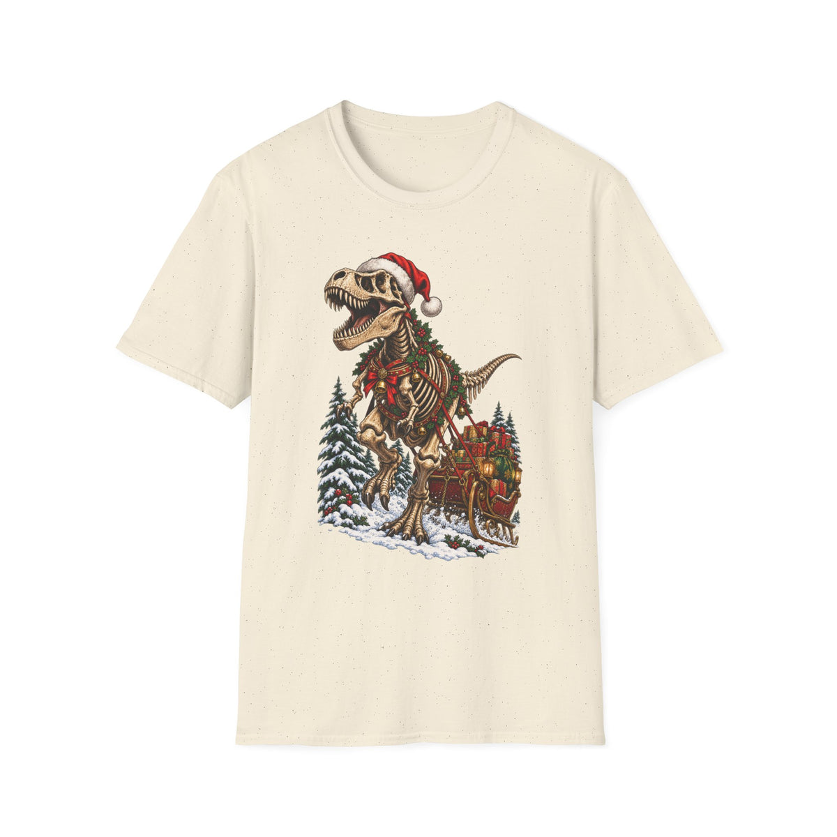 T-Rex Sleigh | Dinosaur Fossil Christmas T‑Shirt