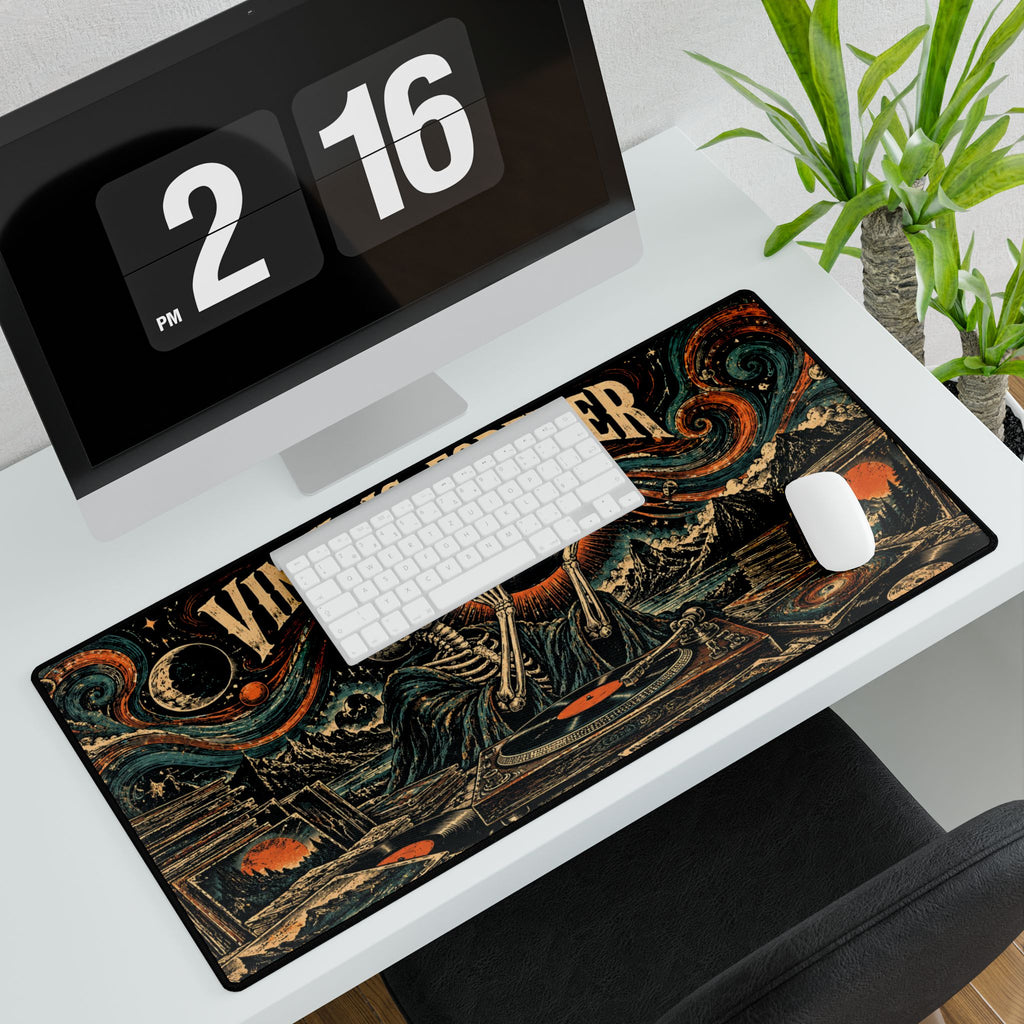 Mouse Pad | Vinyl Is Forever | Retro Skeleton Record Player Desk Mat
