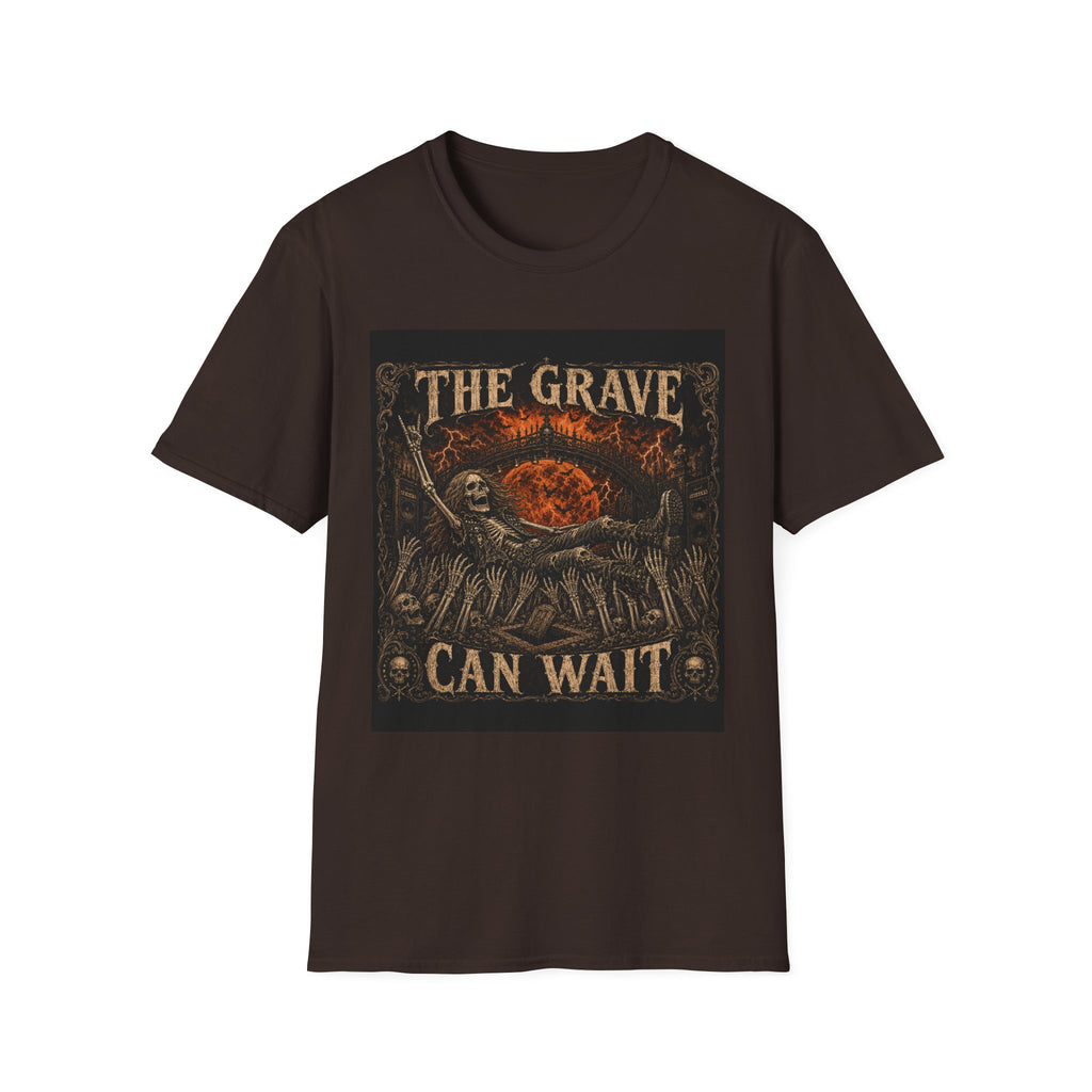 The Grave Can Wait T-Shirt — Vintage Skeleton Rock Gothic Tee