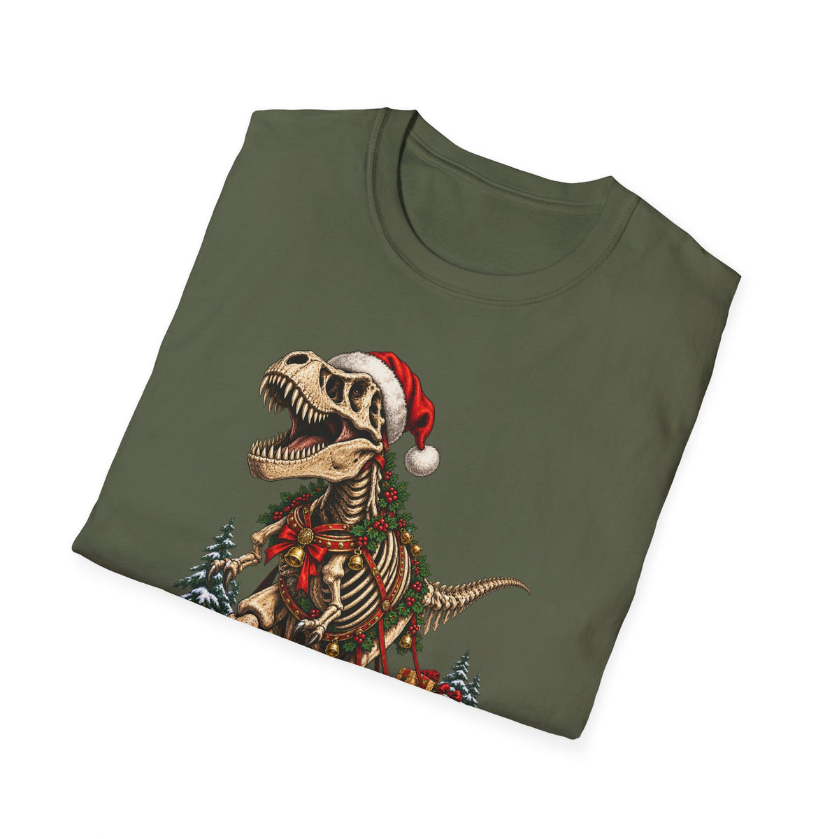 T-Rex Sleigh | Dinosaur Fossil Christmas T‑Shirt