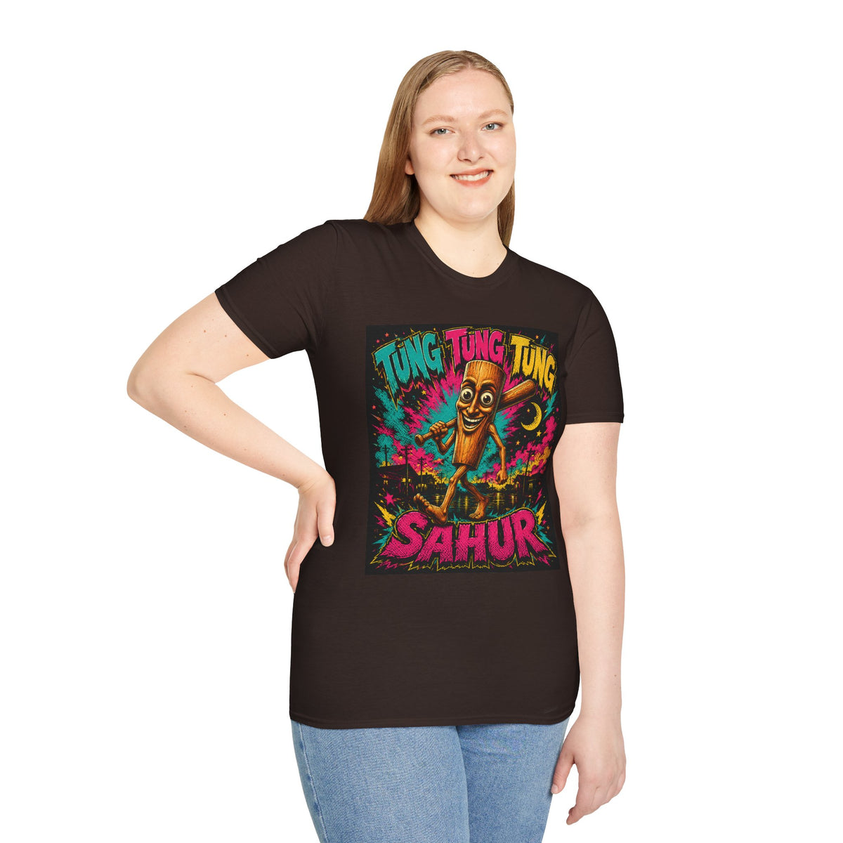 T-Shirt — Colorful 'Tung Tung Tung' Cartoon Log Design (Sahur)