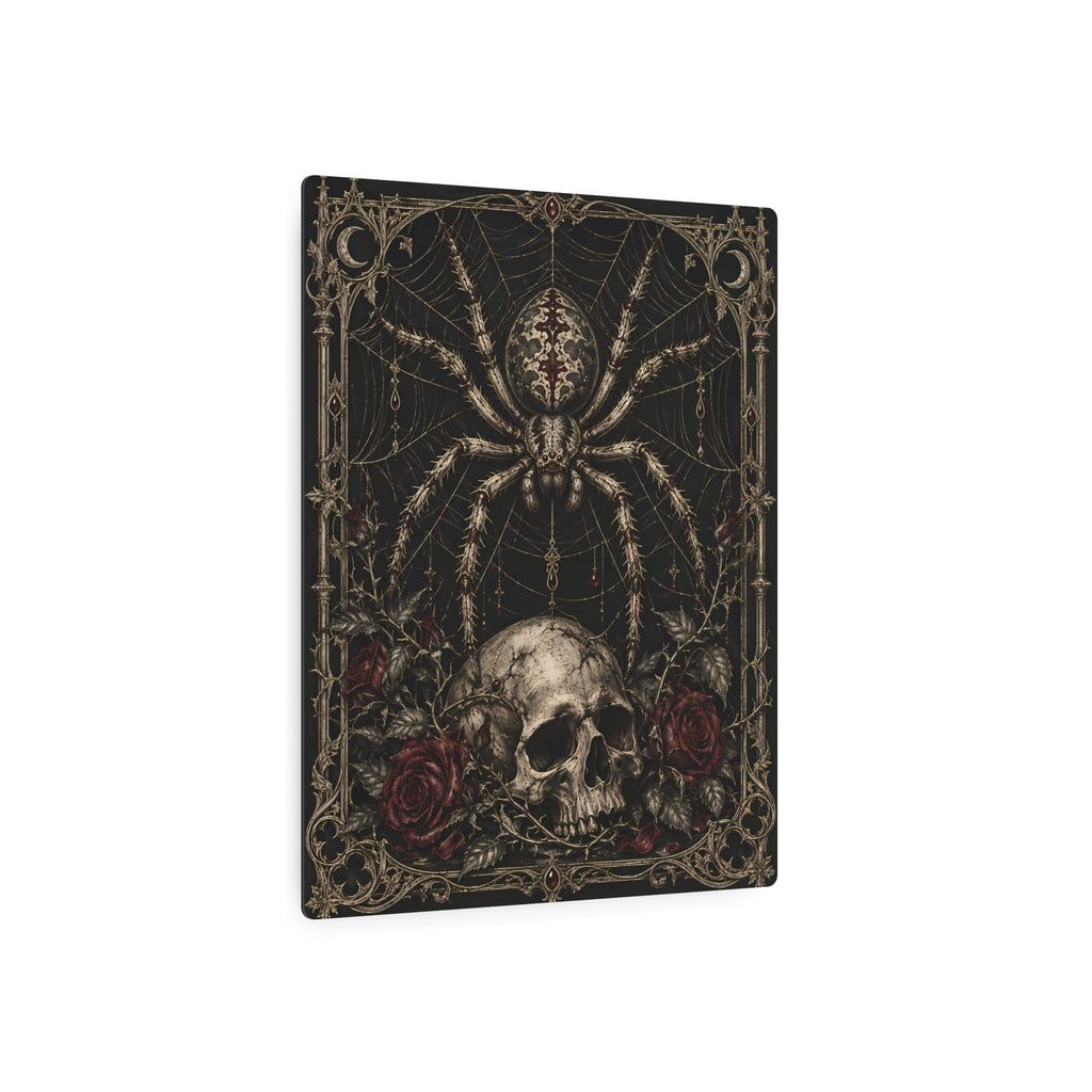 Metal Art Sign | Gothic Spider & Skull | Occult Wall Art