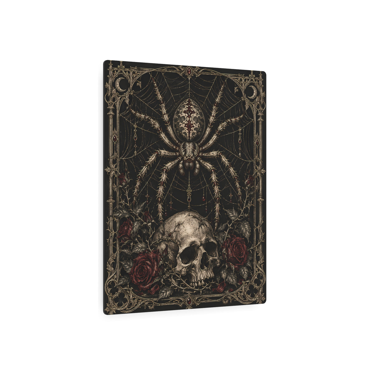 Metal Art Sign | Gothic Spider & Skull | Occult Wall Art