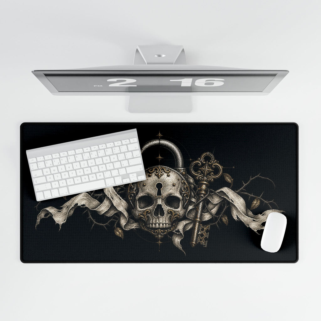 Mouse Mat | Skull Padlock & Antique Key | Gothic Relic Art Desk Pad