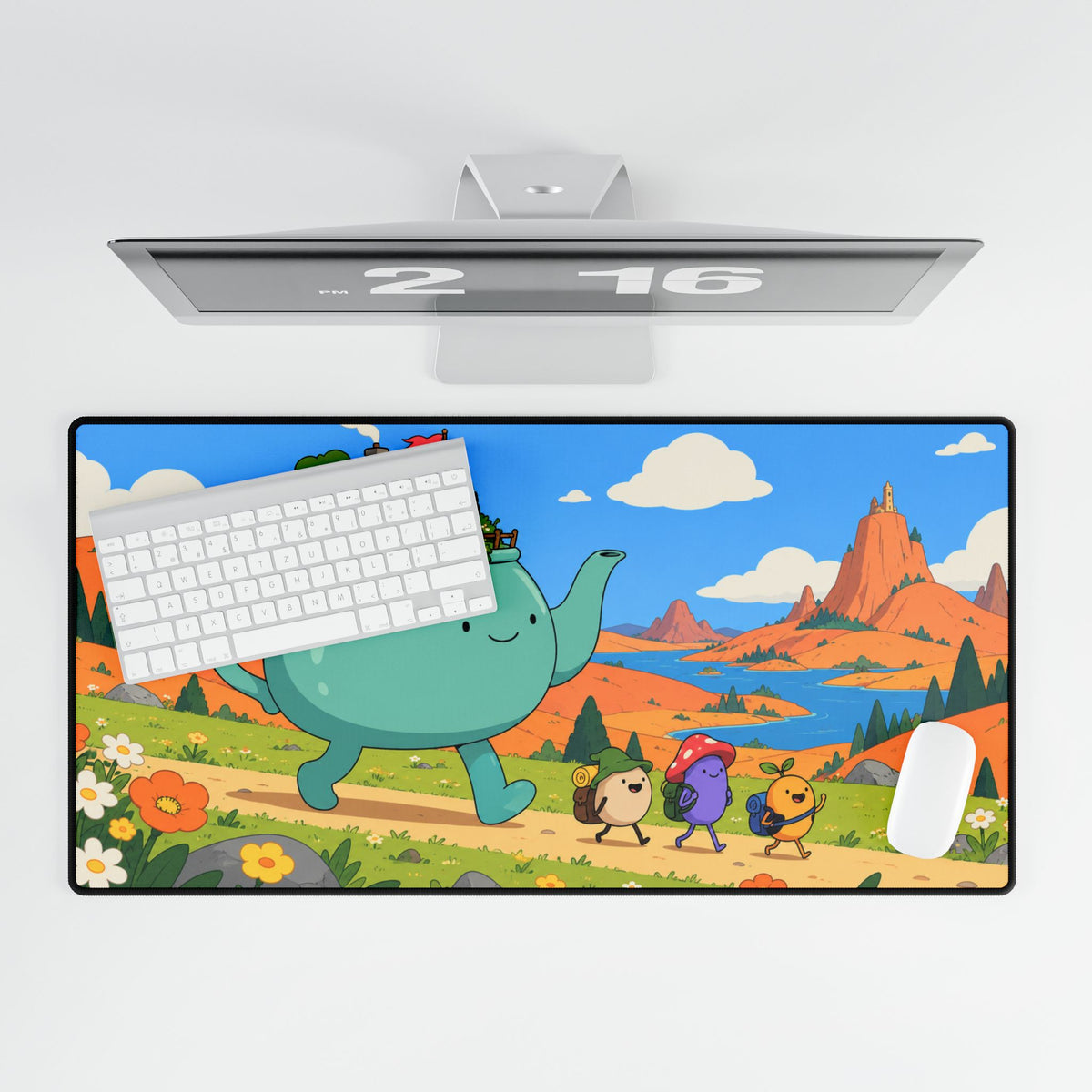 Mouse Mat | Cute Teapot Adventure | Colourful Cartoon Mouse Friends Gaming Desk Mat