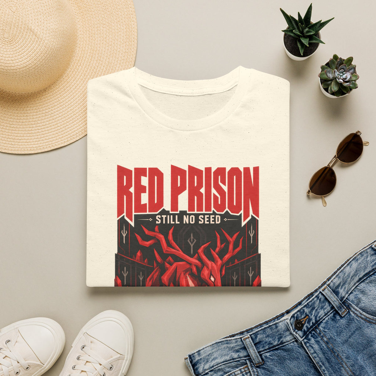 Red Prison OSRS Runescape Inspired T-Shirt - 'Still No Seed' Graphic Tee