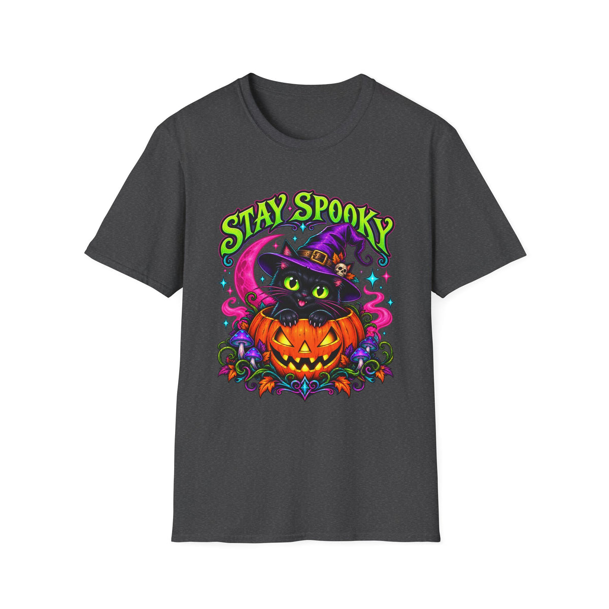 Stay Spooky | Halloween | Neon Witch Cat & Jack-O'-Lantern Design