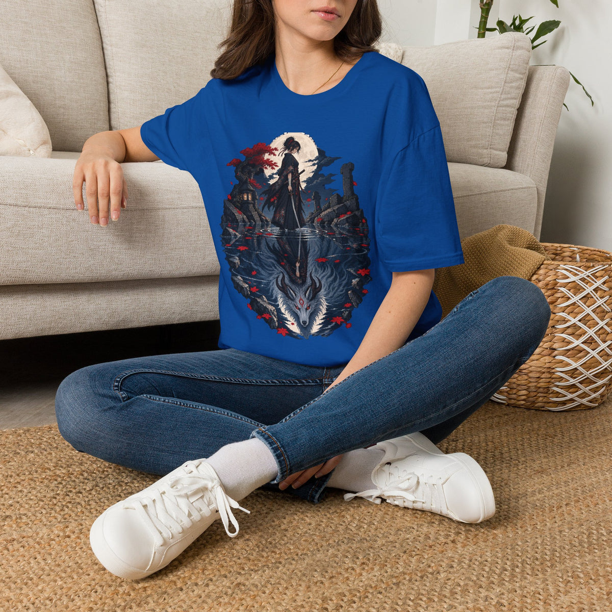 Reflection of a Monster | Moonlit Wolf Spirit T-Shirt | Samurai Silhouette Graphic Tee