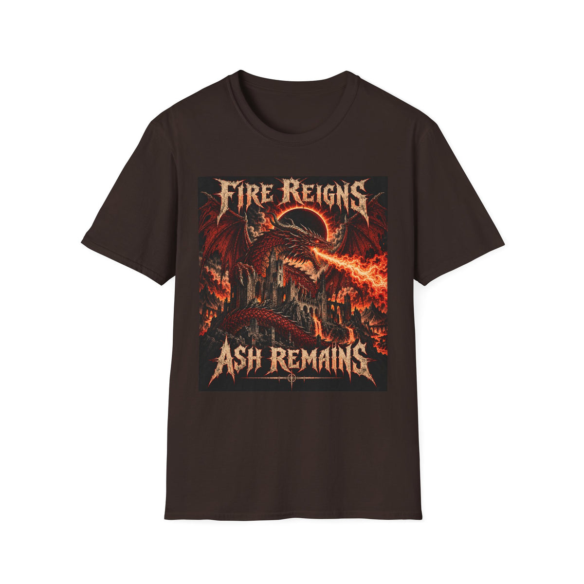 Fire Reigns Ash Remains T-Shirt — Dragon Flames Heavy Metal Graphic Tee