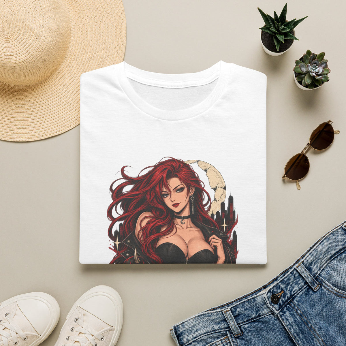 Crimson Dusk | Sexy Gothic Hannya Mask Pin up Woman T-Shirt