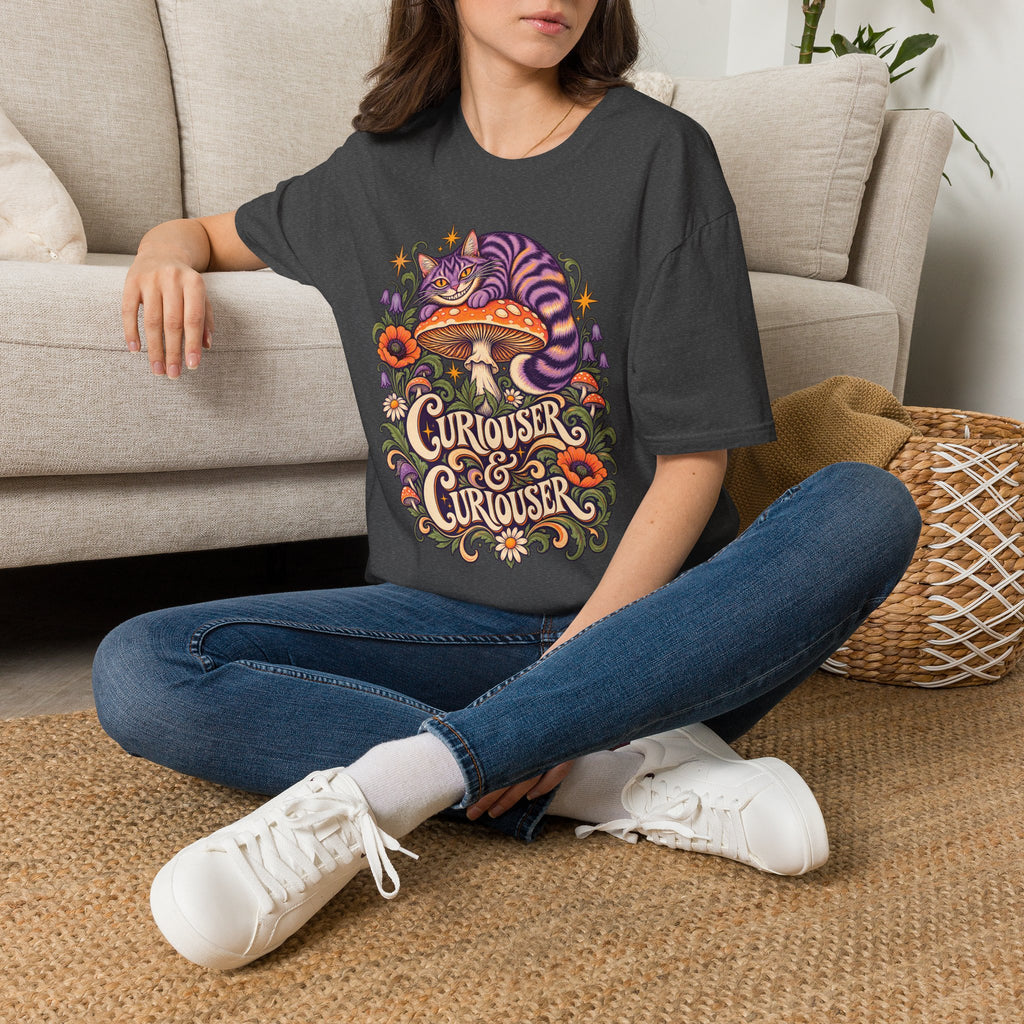 Cheshire Cat | Curiouser & Curiouser | Whimsical Mushroom Design Graphic Shirt