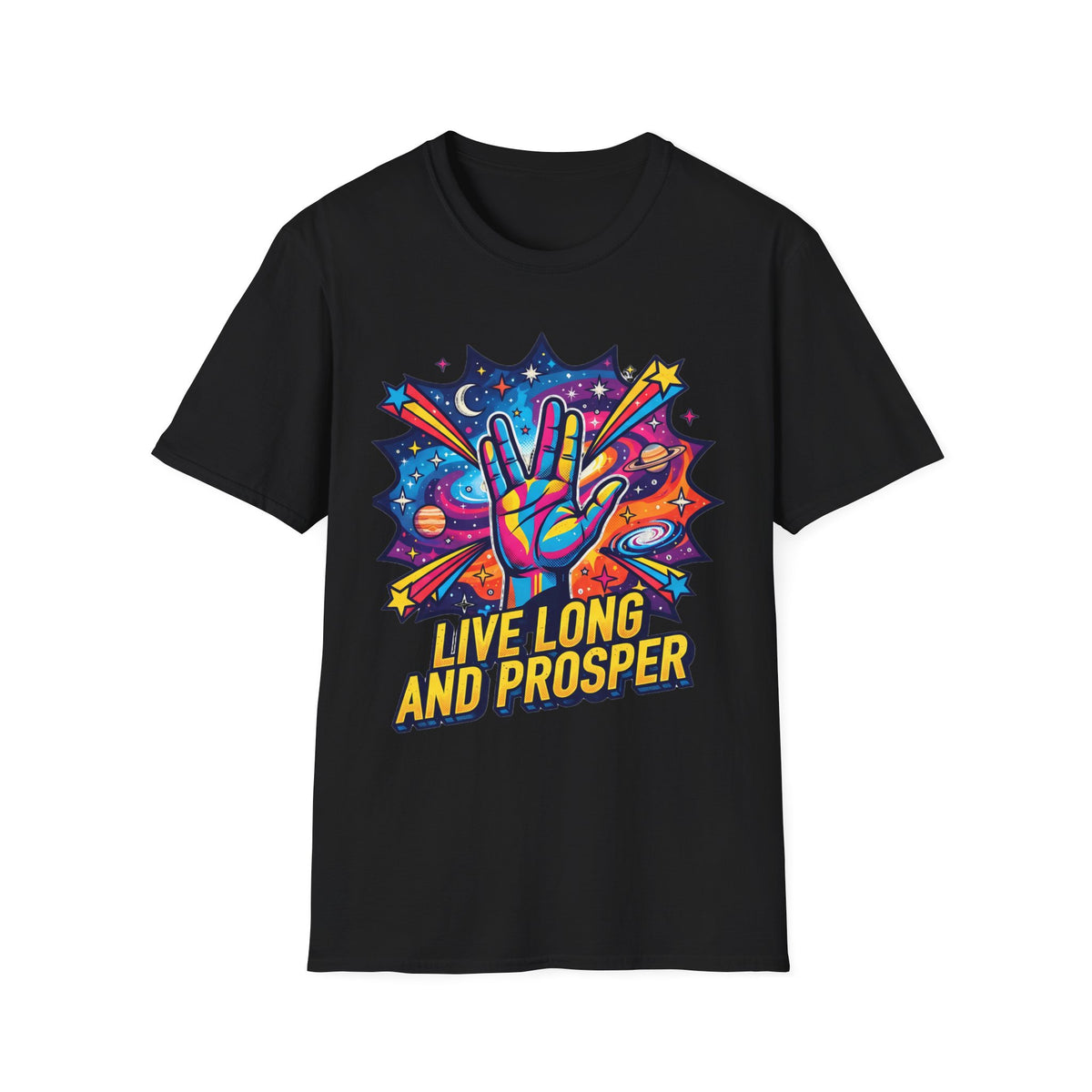 Live Long and Prosper T-Shirt — Colorful Space Vulcan Salute Tee