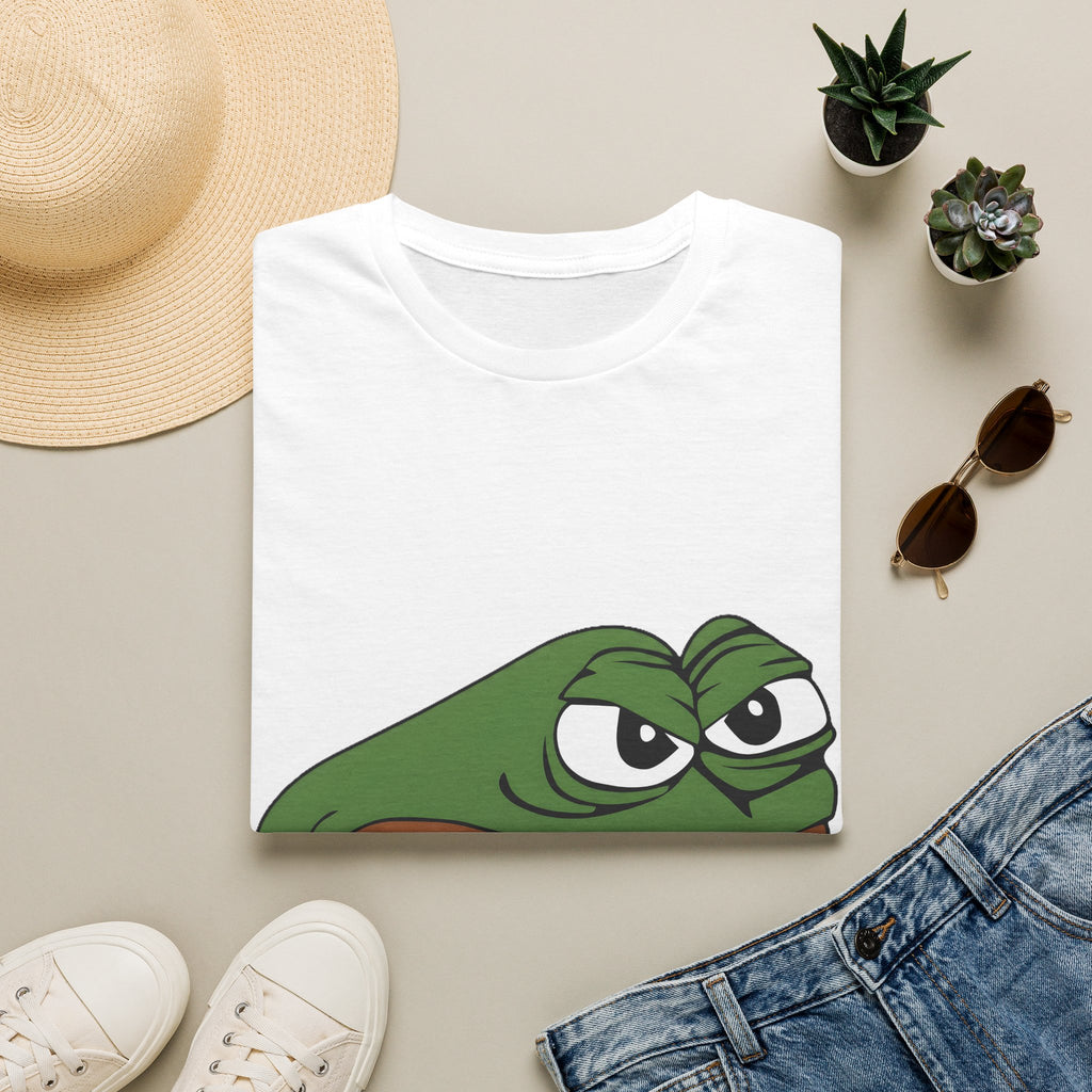grumpy pepe frog graphic tee, product image showing the garment or product detail.