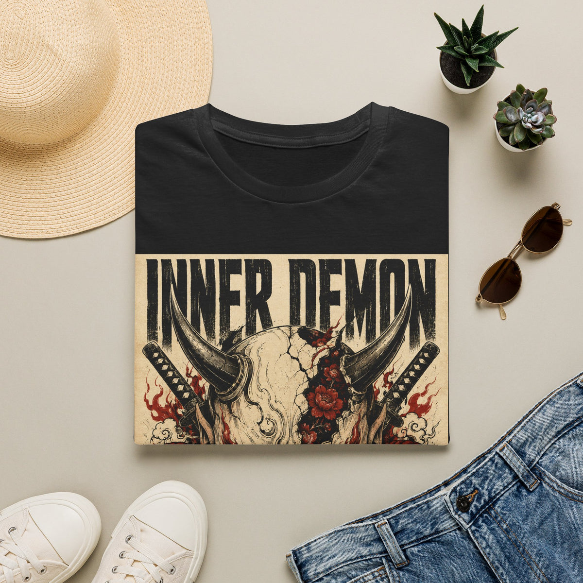 Inner Demon Graphic T-Shirt — Horror Skull Oni Design