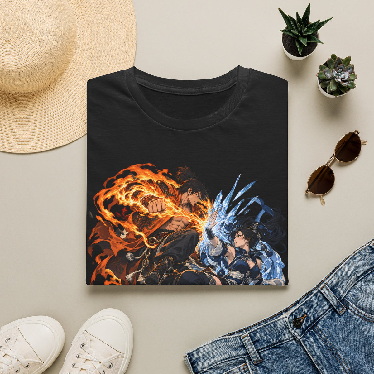 Elemental Battle | Fire vs Ice | Ninja Japanese Fantasy T-Shirt
