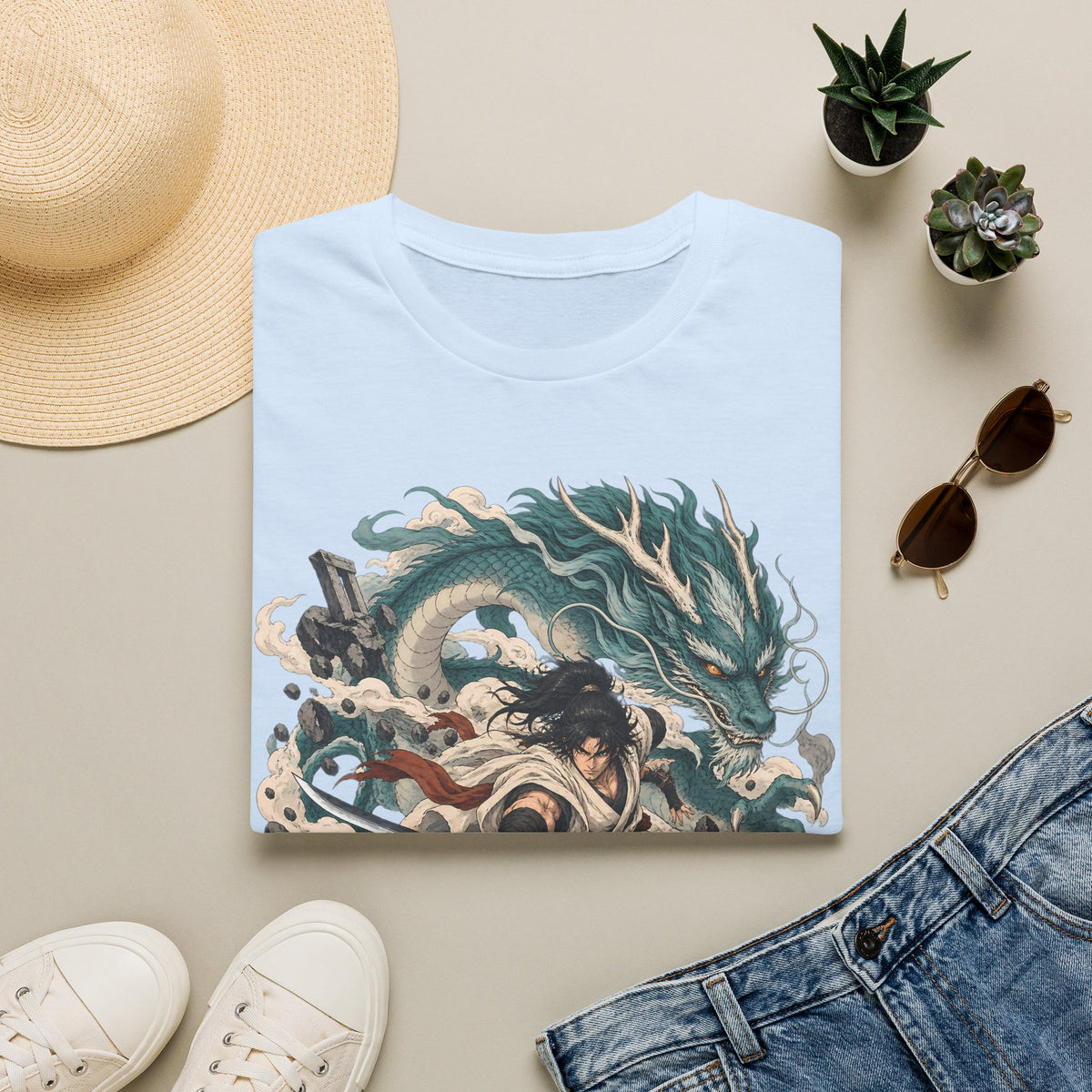 Mythic Dragon Warrior | Japanese Samurai and Serpent T Shirt