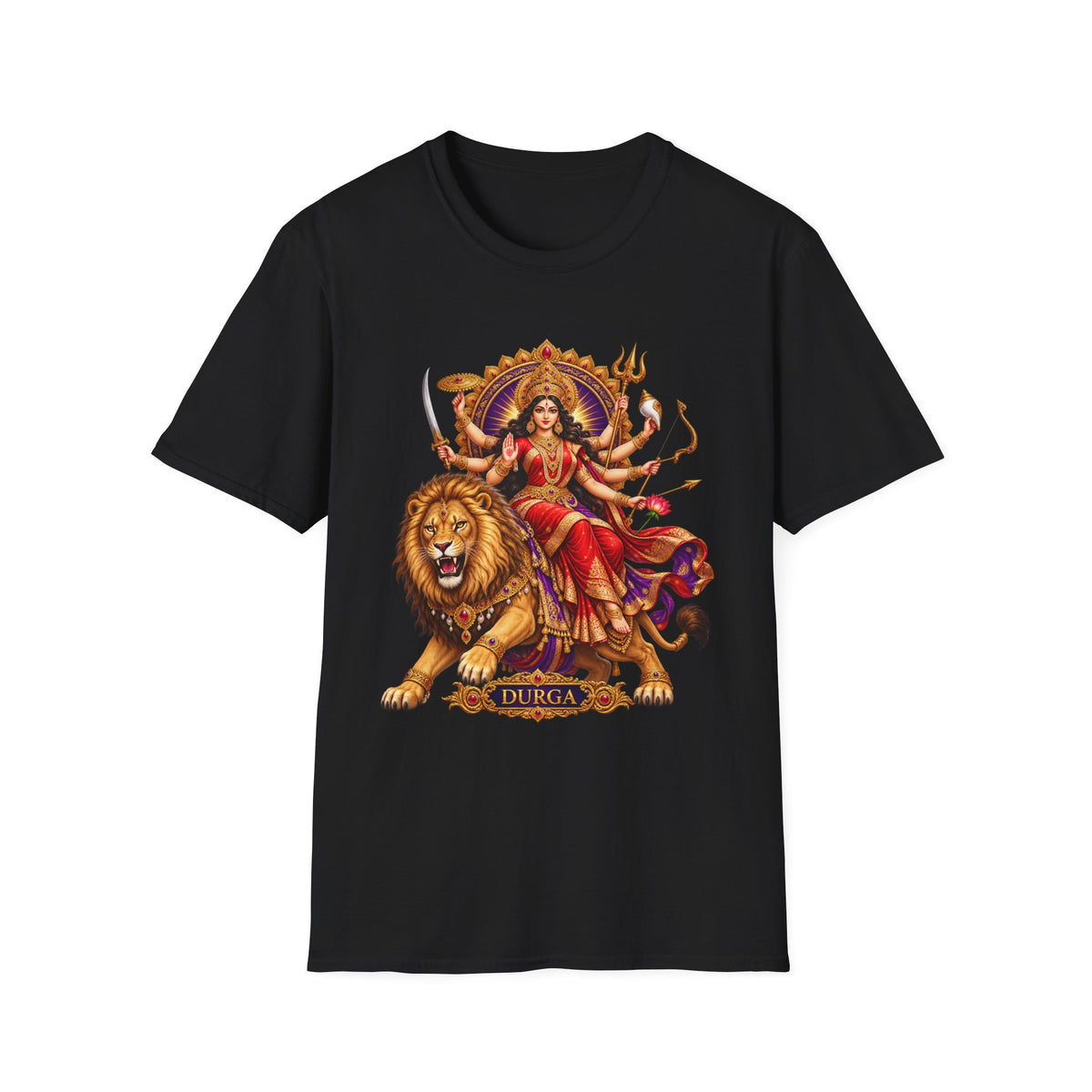 Durga Hindu Goddess T-Shirt, Lion Warrior Goddess Illustration
